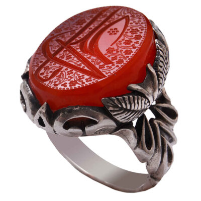 Yemeni Aqeeq Silver Gemstone Ring for Men – Ya Ali Islamic Calligraphy, Traditional Design