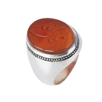 Yemeni Aqeeq Silver Gemstone Ring for Men – Al-Malik Allah Islamic Calligraphy, Traditional Design
