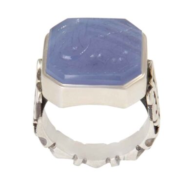 Yemeni Aqeeq Silver Gemstone Ring for Men – Ya Hussain Islamic Calligraphy, Traditional Design