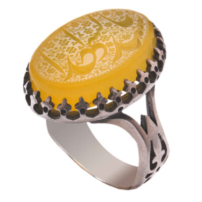 Yemeni Aqeeq Silver Gemstone Ring for Men – Sayyid al-Shuhada Islamic Calligraphy, Traditional Design