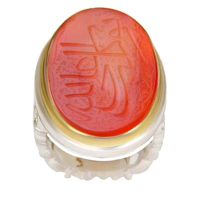 Yemeni Aqeeq Silver Gemstone Ring for Men – Va Tawakal Islamic Calligraphy, Traditional Design