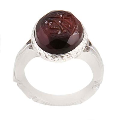 Yemeni Aqeeq Silver Gemstone Ring for Men – Ya Razzaq Islamic Calligraphy, Traditional Design