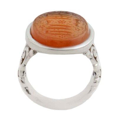 Yemeni Aqeeq Silver Gemstone Ring for Men – La Ilaha Illa Allah Islamic Calligraphy, Traditional Design