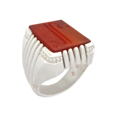 Yemeni Aqeeq Silver Gemstone Ring for Men – Imam Ali Ibn Abi Talib Islamic Calligraphy, Traditional Design