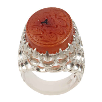 Yemeni Aqeeq Silver Gemstone Ring for Men – Islamic Calligraphy, Traditional Design