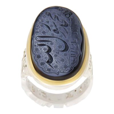 Yemeni Aqeeq Silver Gemstone Ring for Men – Muhammad Rasulullah Islamic Calligraphy, Traditional Design
