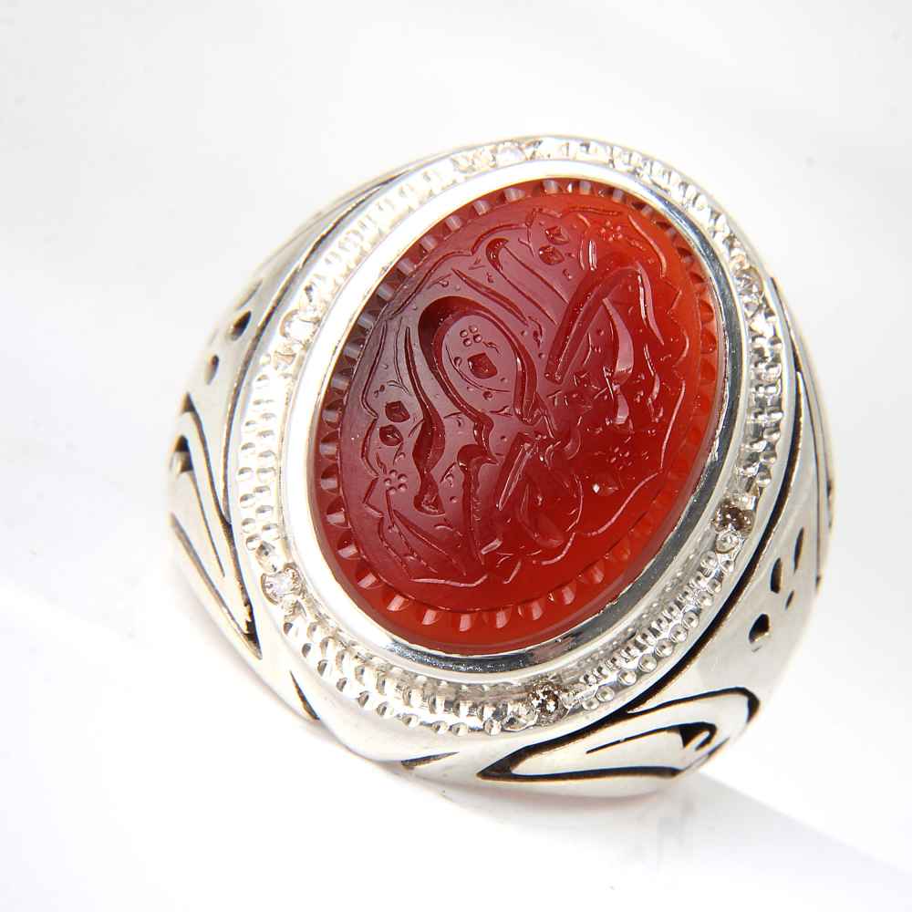 Islamic Yemeni Aqeeq Silver Ring for Men Ya Hussain