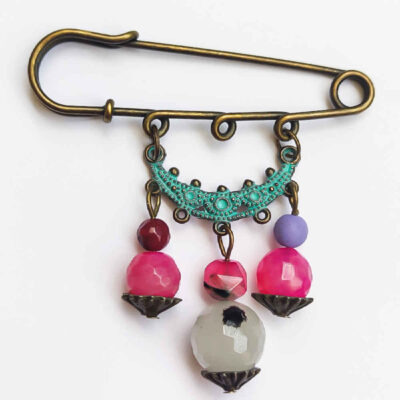 Colorful Gemstone Metal Safety Pin Brooch – Modern Design