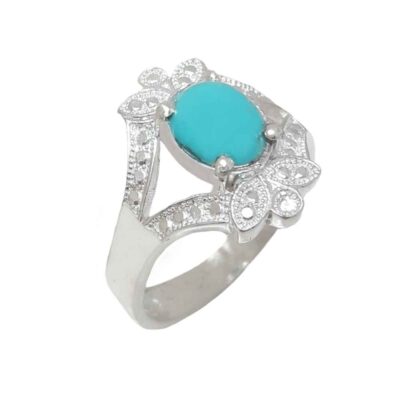 Neyshabur Turquoise Silver Gemstone Ring for Women – Fariba Model, Handcrafted Bohemian Design