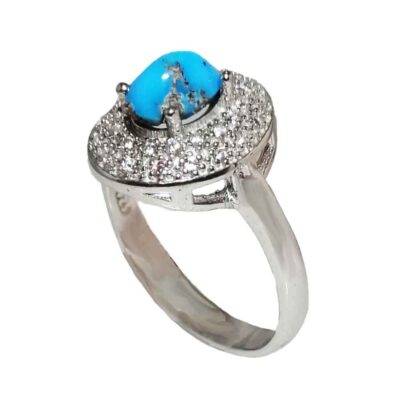 Neyshabur Turquoise Silver Gemstone Ring for Women – Farnia Model, Handcrafted Bohemian Design