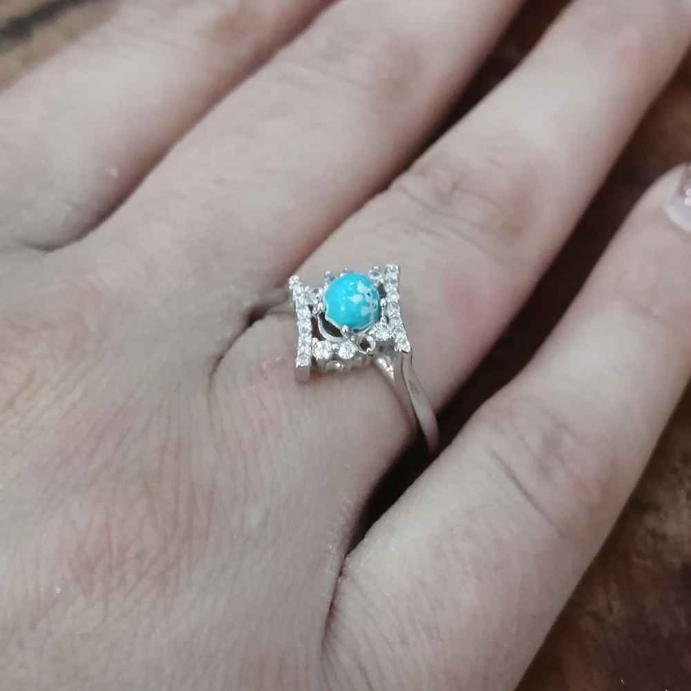 Handcrafted Persian Silver Ring with Neyshabur Turquoise Maria