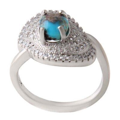 Neyshabur Turquoise Silver Gemstone Cocktail Ring – Nastaran Model, Handcrafted Design