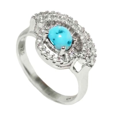 Neyshabur Turquoise Silver Gemstone Ring – Nazanin Model, Handcrafted Bohemian Design