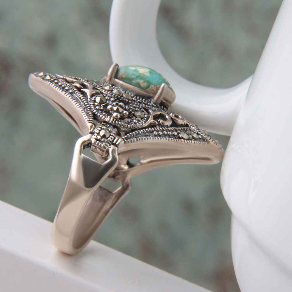 Handcrafted Persian Silver Ring with Neyshabur Turquoise Niloofar