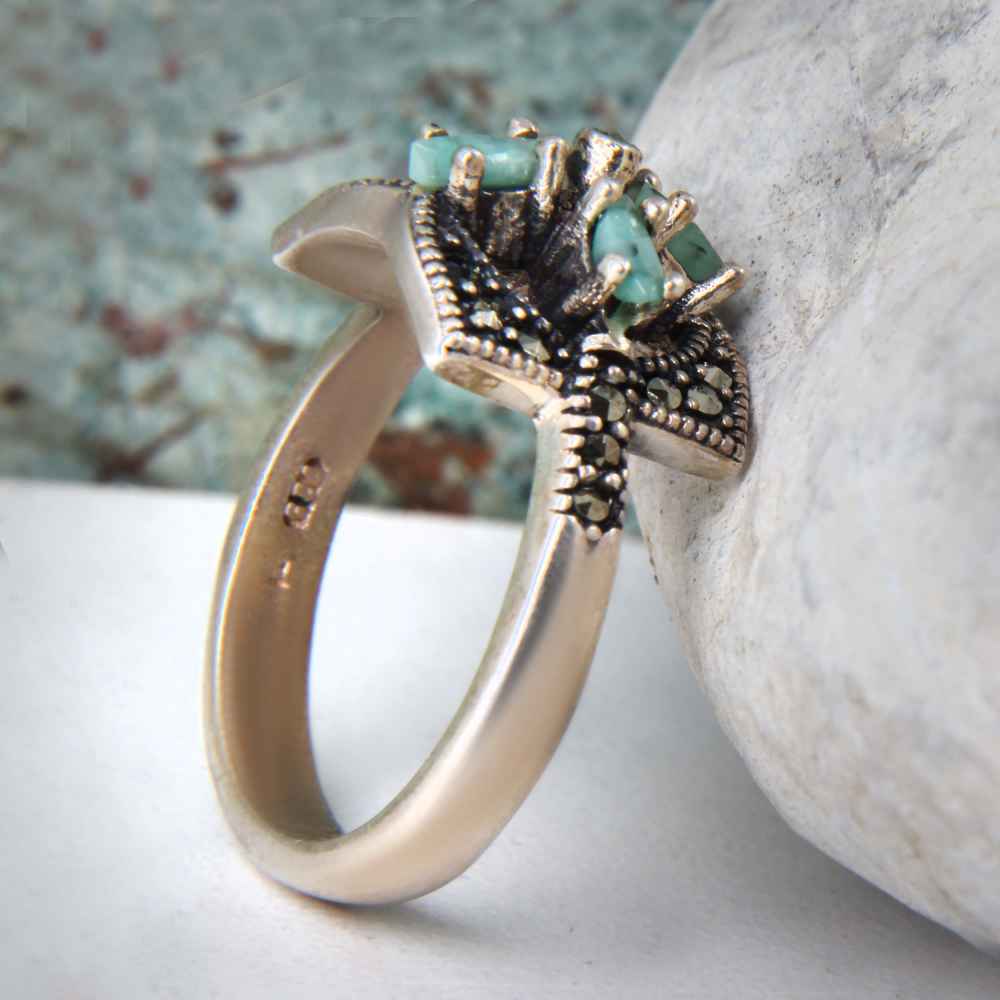 Handcrafted Persian Silver Ring with Neyshabur Turquoise Parnia