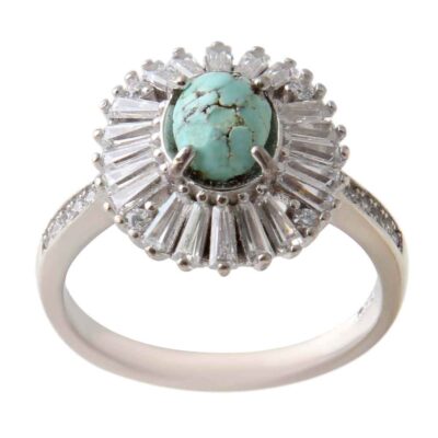 Neyshabur Turquoise Silver Gemstone Cocktail Ring – Pooneh Model, Handcrafted Design