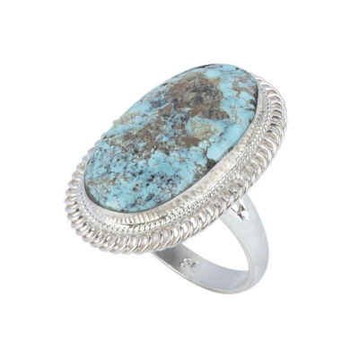 Neyshabur Turquoise Silver Gemstone Ring – Zhaleh Model, Handcrafted Traditional Persian Design
