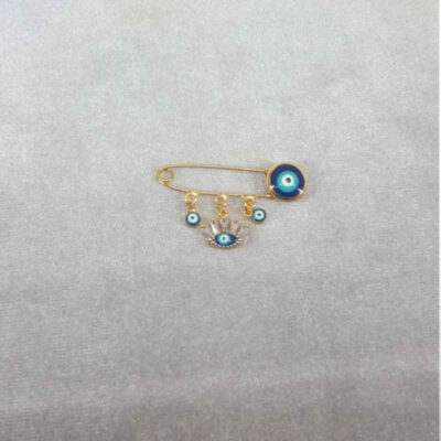 Evil Eye Metal Safety Pin Brooch – Minimalist Amulet Design
