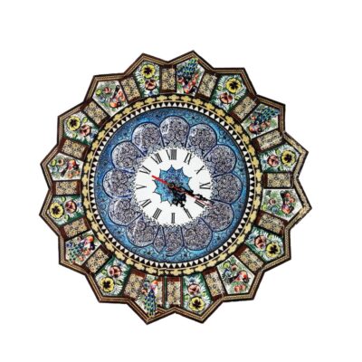 Traditional Persian Khatamkari Wood Wall Clock with Floral Marquetry – Model Banoo for Living Rooms and Bedrooms