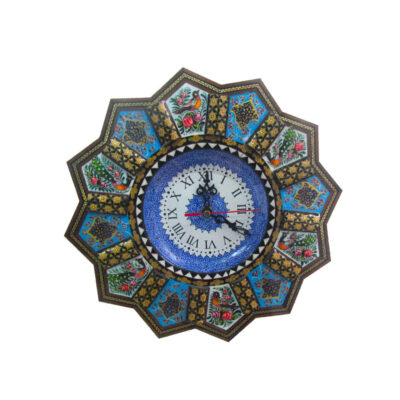 Traditional Persian Khatamkari Wood Wall Clock with Floral Marquetry – Model Baran for Persian-Inspired Interiors