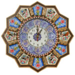 Traditional Persian Khatamkari Wood Wall Clock with Floral Marquetry – Model Elma for Living Rooms and Entryways