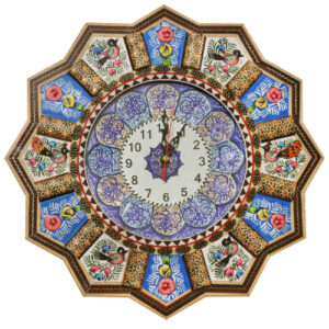 Handcrafted Persian Wooden Wall Clock – Khatam Marquetry Art, Elma
