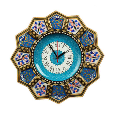 Traditional Persian Khatamkari Wood Wall Clock with Floral Marquetry – Model Elnaz for Living Rooms and Bedrooms