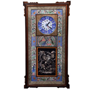 Handcrafted Persian Wooden Wall Clock – Khatam Marquetry Art, Golban