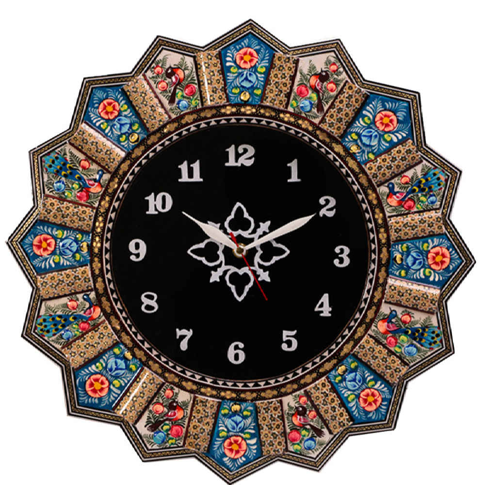 Handcrafted Persian Wooden Wall Clock – Khatam Marquetry Art, Hana