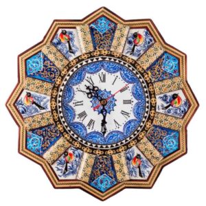 Handcrafted Persian Wooden Wall Clock – Khatam Marquetry Art, Khorshidi