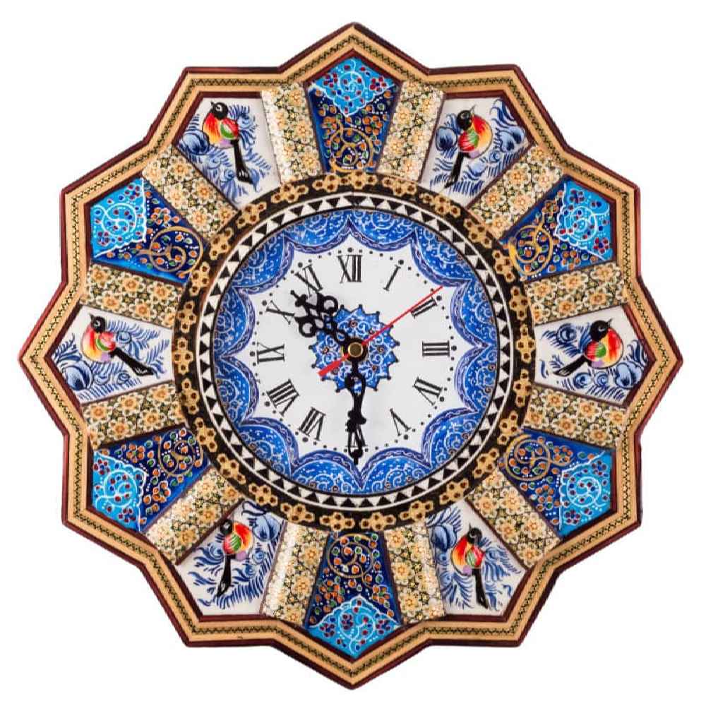 Handcrafted Persian Wooden Wall Clock – Khatam Marquetry Art, Khorshidi