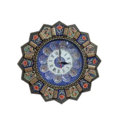 Traditional Persian Khatamkari Wood Wall Clock with Floral Marquetry – Model Laleh for Persian-Inspired Interiors