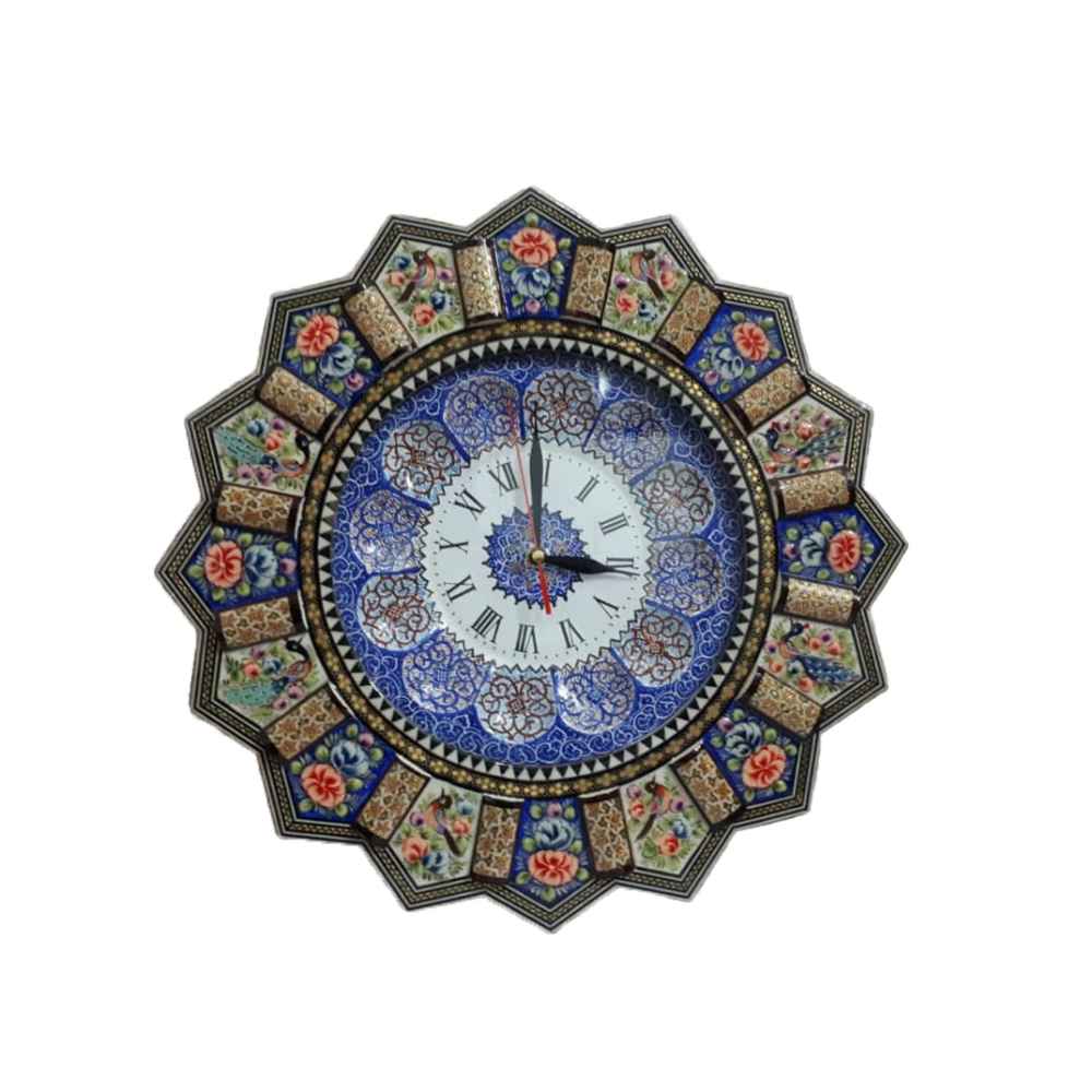 Handcrafted Persian Wooden Wall Clock – Khatam Marquetry Art, Laleh