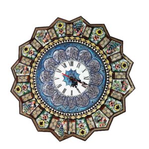Handcrafted Persian Wooden Wall Clock – Khatam Marquetry Art, Laya