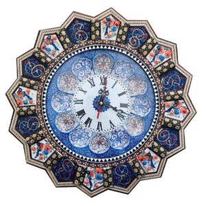 Handcrafted Persian Wooden Wall Clock – Khatam Marquetry Art, Lila