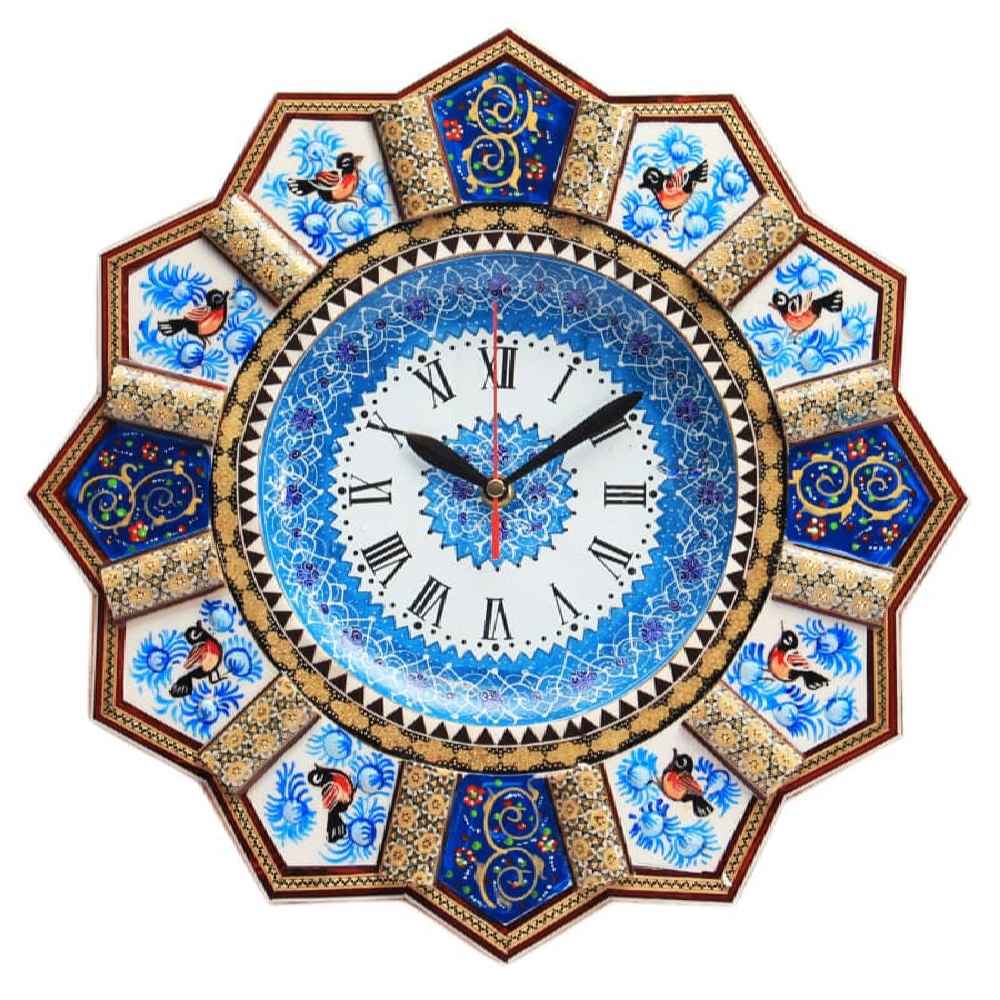 Handcrafted Persian Wooden Wall Clock – Khatam Marquetry Art, Mahsa