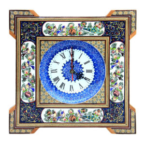 Handcrafted Persian Wooden Wall Clock – Khatam Marquetry Art, Mina