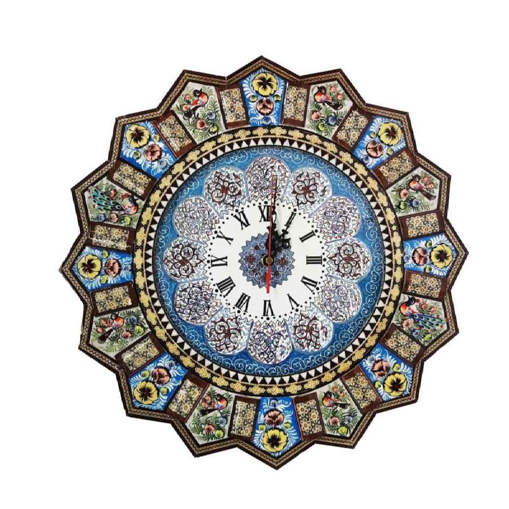 Handcrafted Persian Wooden Wall Clock – Khatam Marquetry Art, Nahal