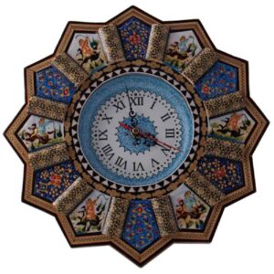 Handcrafted Persian Wooden Wall Clock – Khatam Marquetry Art, Nazanin