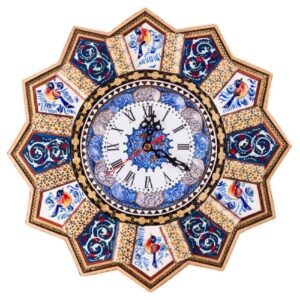 Handcrafted Persian Wooden Wall Clock – Khatam Marquetry Art, Nil