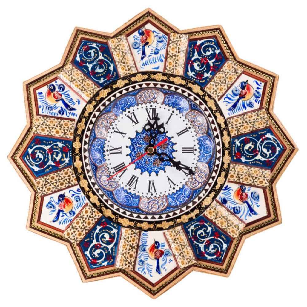 Handcrafted Persian Wooden Wall Clock – Khatam Marquetry Art, Nil