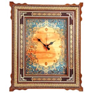 Handcrafted Persian Wooden Wall Clock – Khatam Marquetry Art, Tazhib