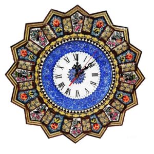 Handcrafted Persian Wooden Wall Clock – Khatam Marquetry Art, Tiara
