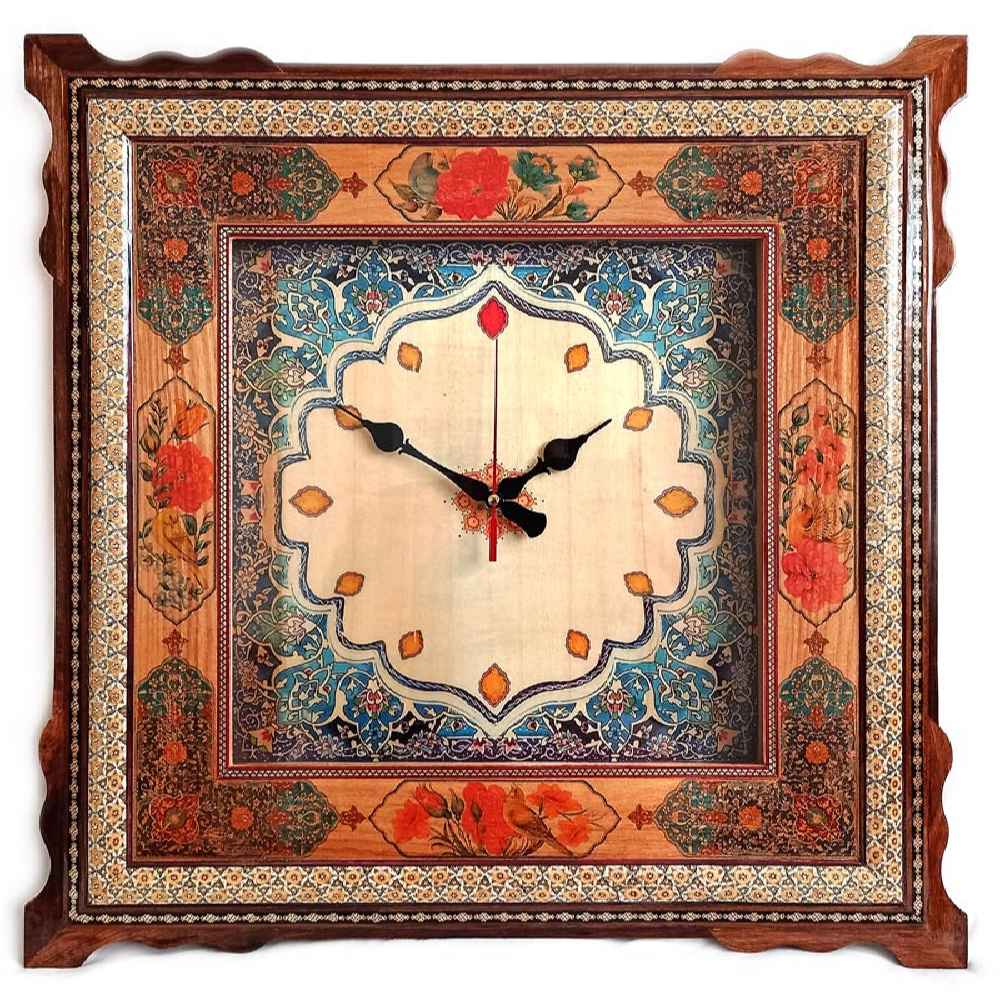 Handcrafted Persian Wooden Wall Clock – Khatam Marquetry Art, Vania