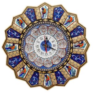 Handcrafted Persian Wooden Wall Clock – Khatam Marquetry Art, Zarrin