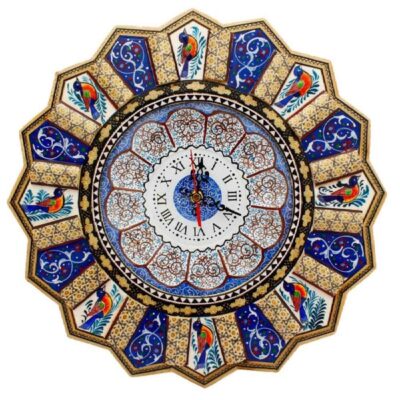Traditional Persian Khatamkari Wood Wall Clock with Floral Marquetry – Model Zarrin for Living Rooms and Entryways