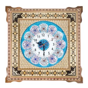 Handcrafted Persian Wooden Wall Clock – Khatam Marquetry Art, Zina