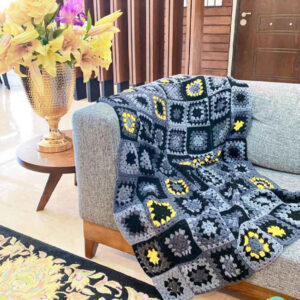 Crochet Throw for Sofa and Bed Checkered Bohemian Mahsa