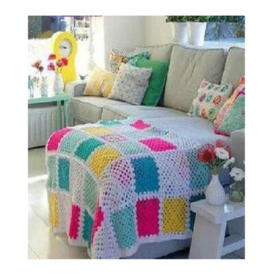 Crochet Throw for Sofa and Bed Checkered Bohemian Mersana