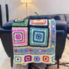 Crochet Throw for Sofa and Bed Checkered Bohemian Pary